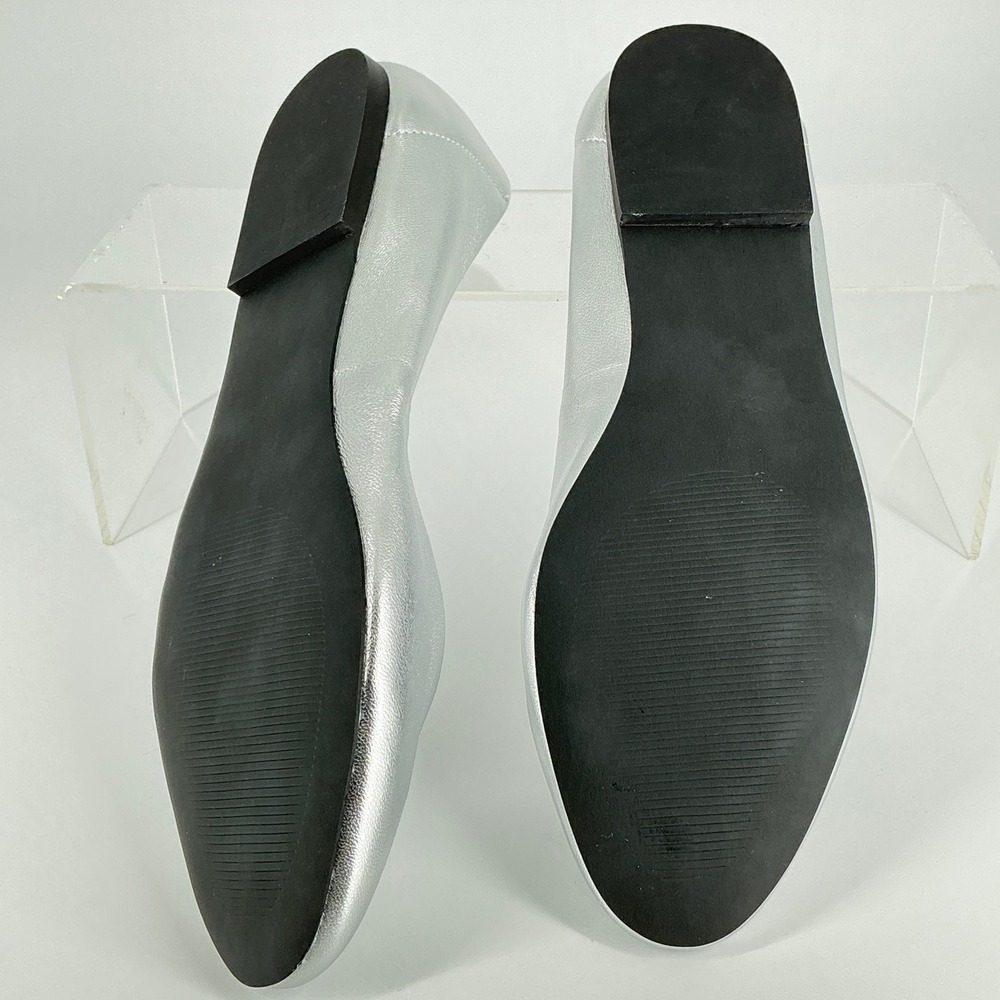 Open Edit Size 10 Silver Metallic Leather Pointed Ballet Flats NEW Madyson $80 - Picture 12 of 14